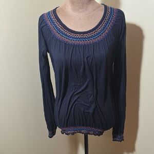Miley Cyrus & Max Azria Navy Long Sleeve Top with Colorful Trim